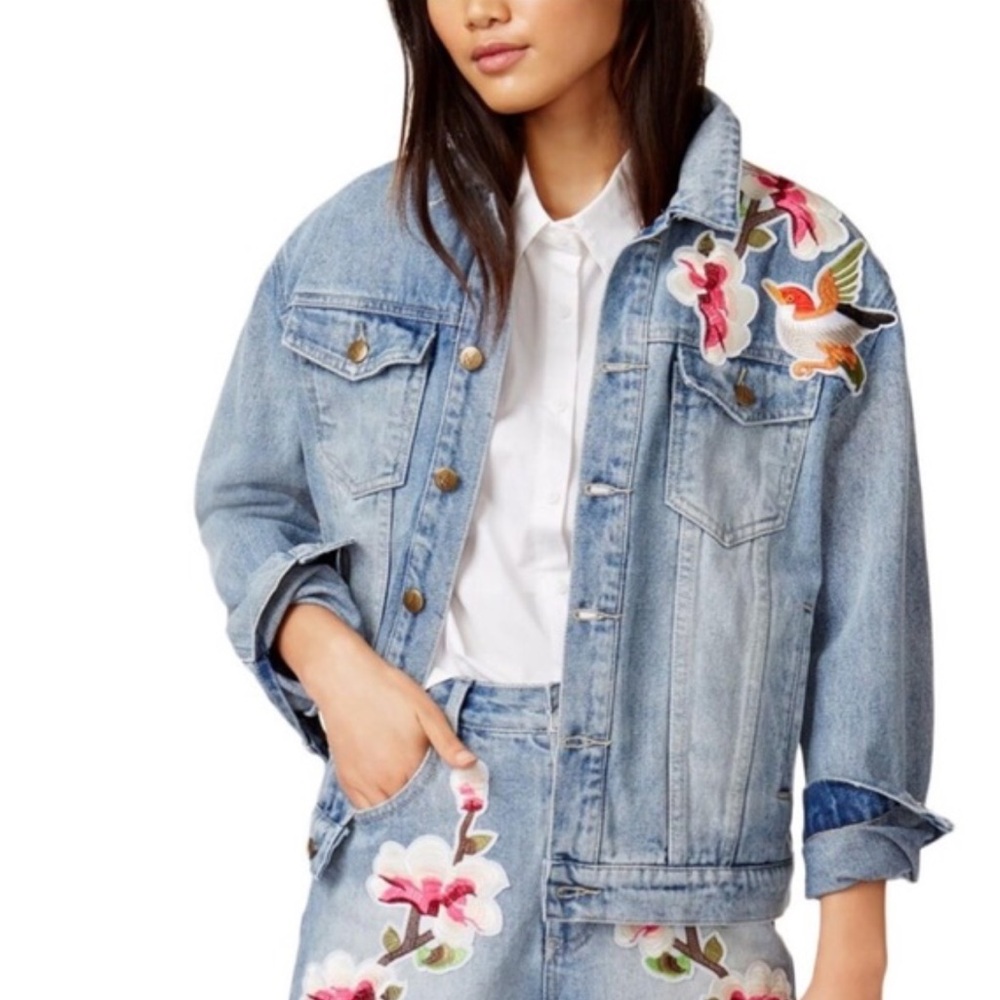 MinkPink Blossom Patch Oversized Denim Jacket